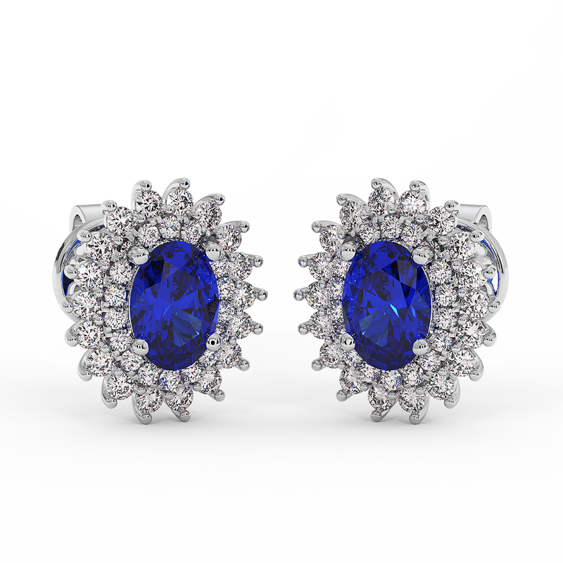 18K Gold Diamond Sapphire Earrings