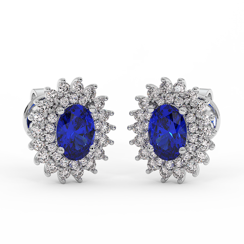 18K Gold Diamond Sapphire Earrings