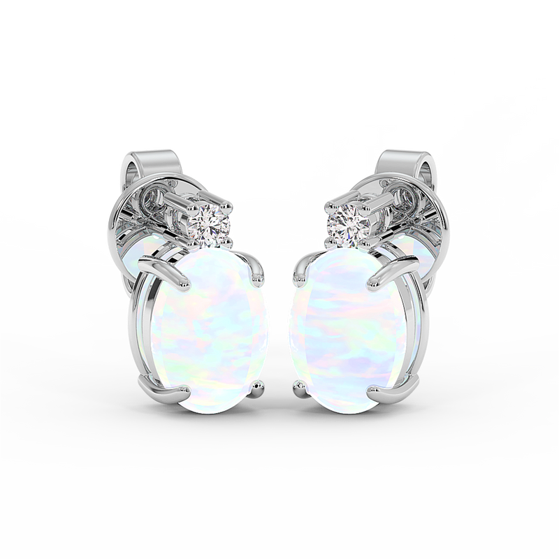 18K Gold Diamond Opal Earrings