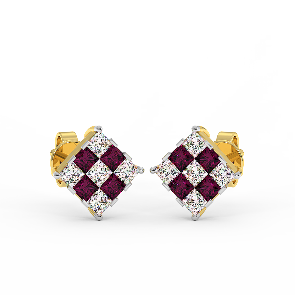 18K Gold Diamond Ruby Earrings