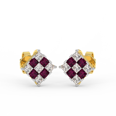 18K Gold Diamond Ruby Earrings