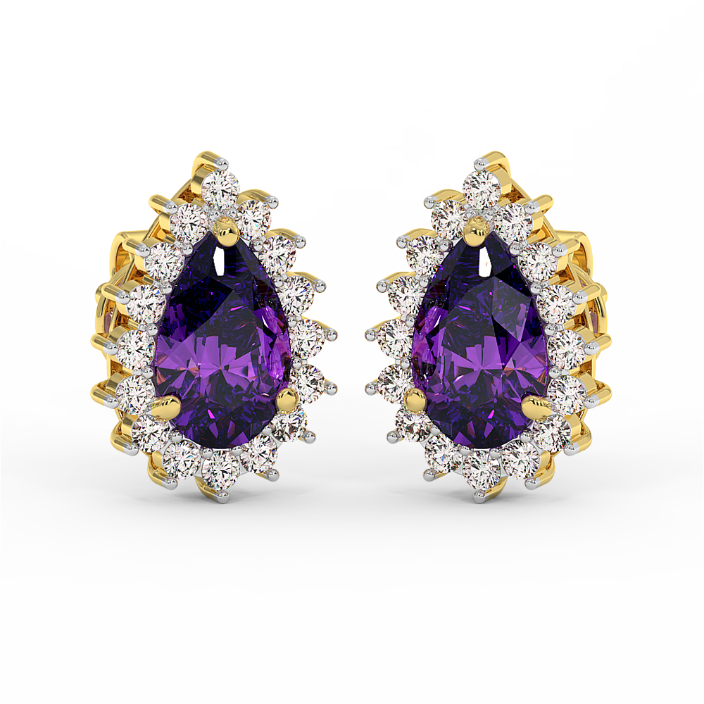 18K Gold Diamond Amethyst Earrings