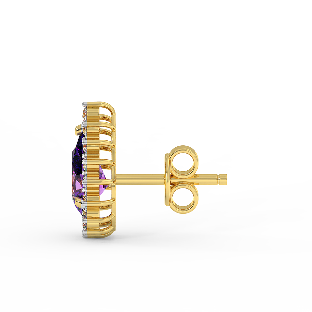 18K Gold Diamond Amethyst Earrings