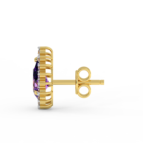 18K Gold Diamond Amethyst Earrings