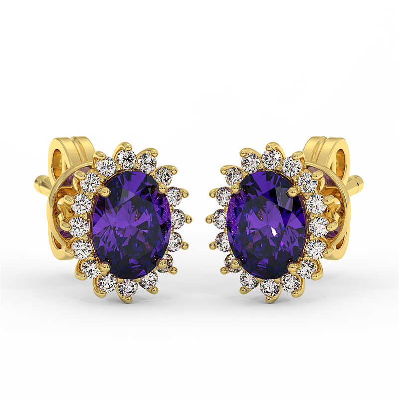 18K Gold Diamond Amethyst Earrings