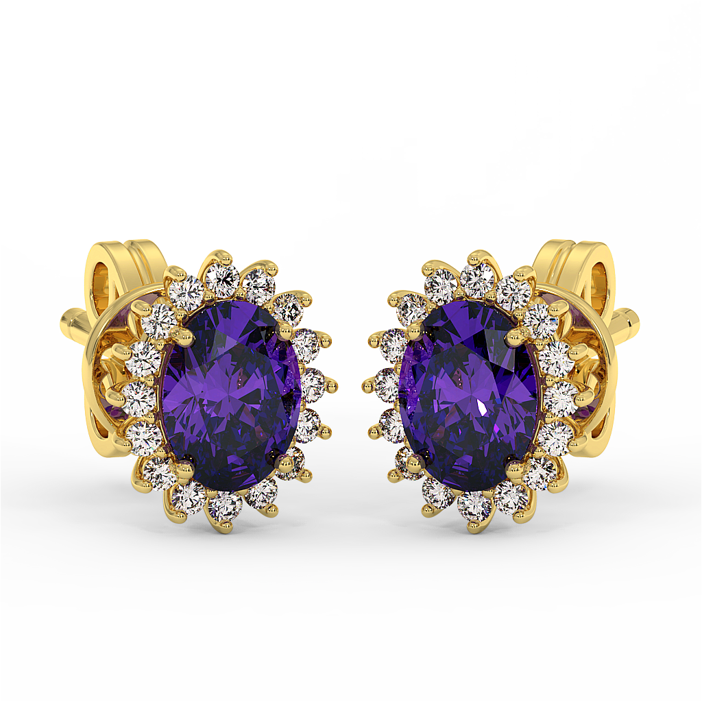 18K Gold Diamond Amethyst Earrings