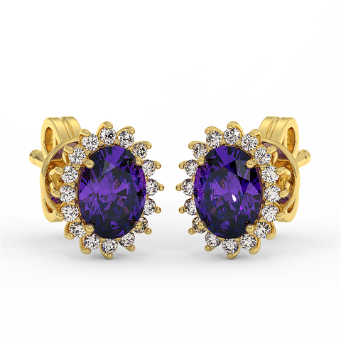 18K Gold Diamond Amethyst Earrings