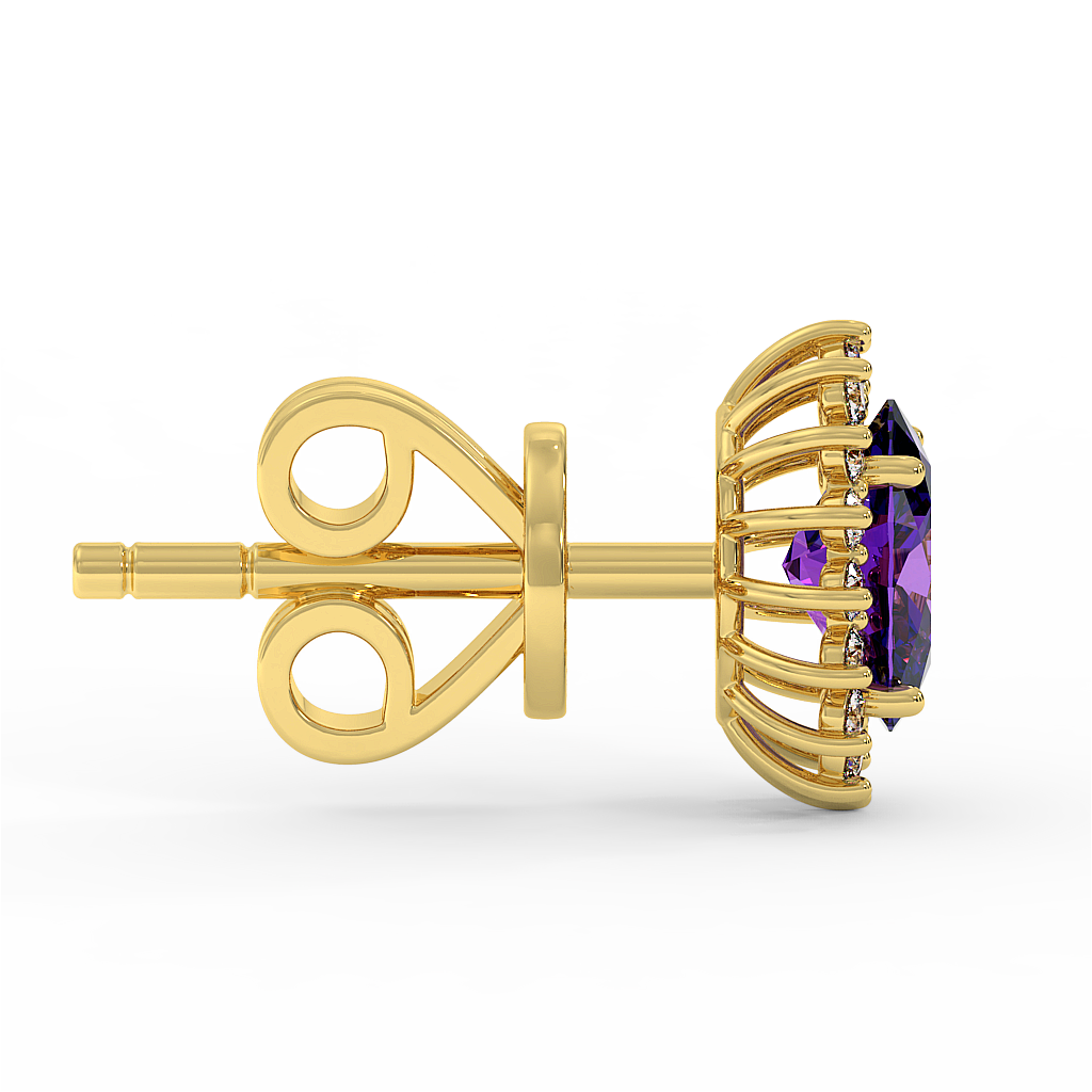 18K Gold Diamond Amethyst Earrings