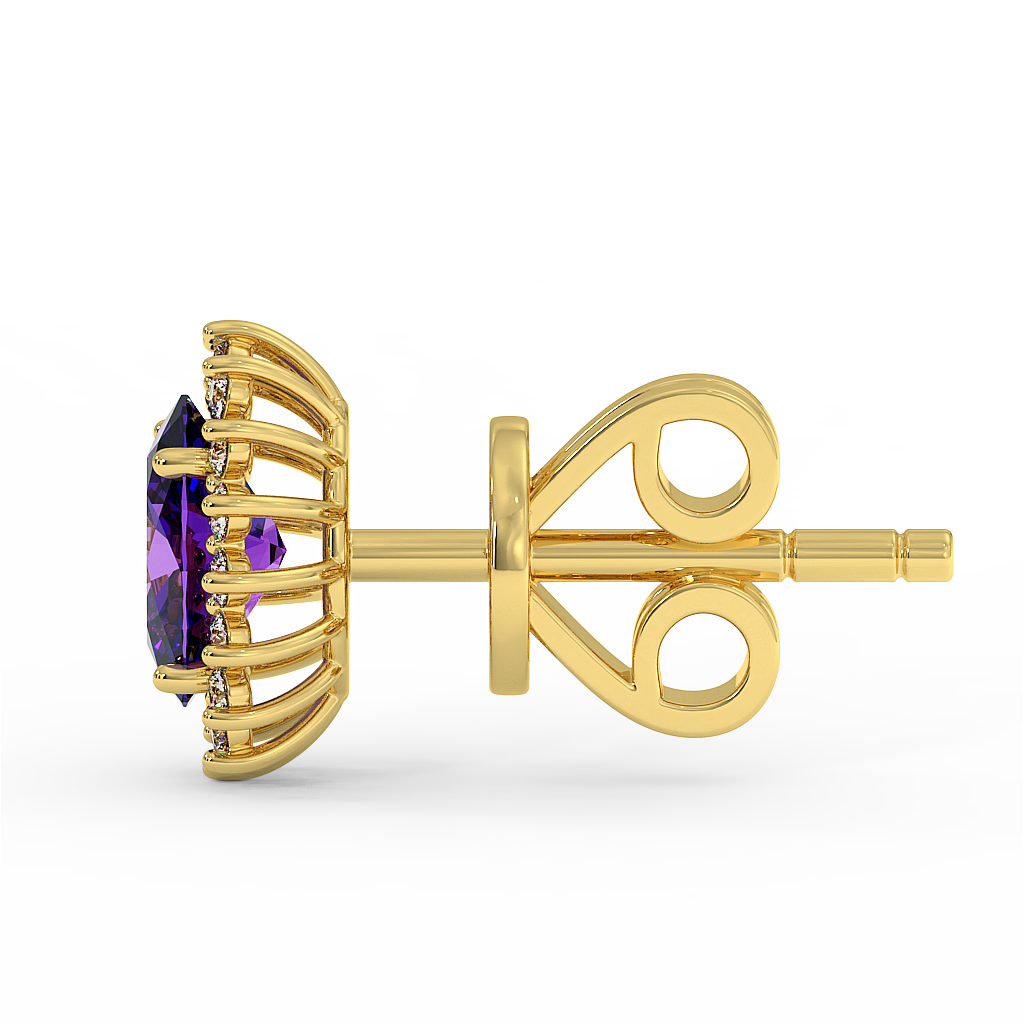18K Gold Diamond Amethyst Earrings