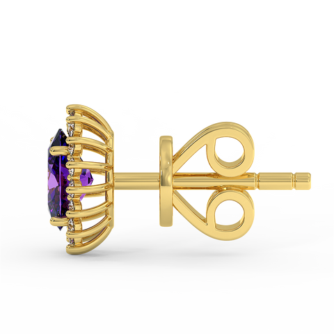 18K Gold Diamond Amethyst Earrings