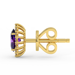 18K Gold Diamond Amethyst Earrings