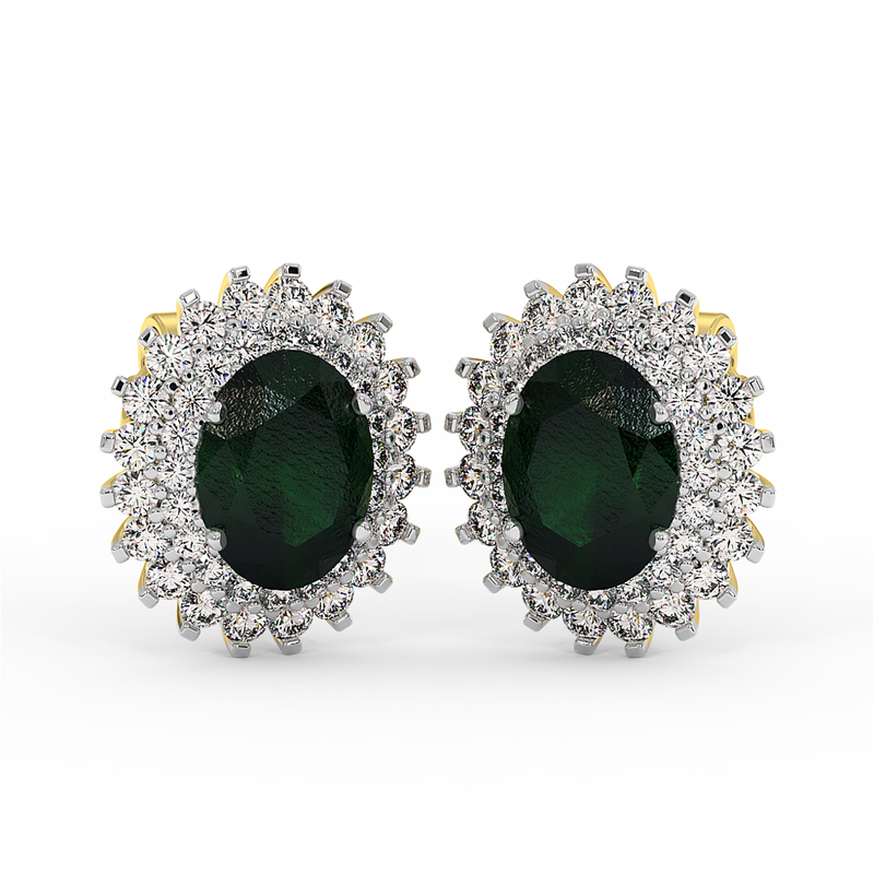 18K Gold Diamond Emerald Earrings