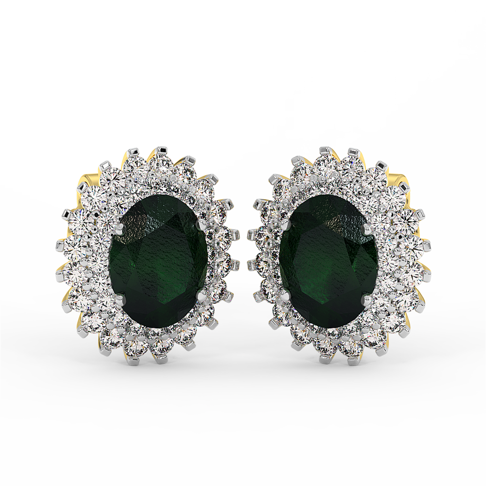 18K Gold Diamond Emerald Earrings