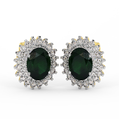 18K Gold Diamond Emerald Earrings