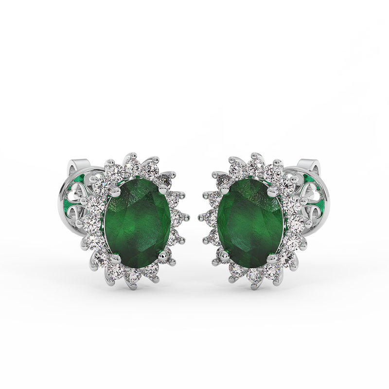 18K Gold Diamond Emerald Earrings