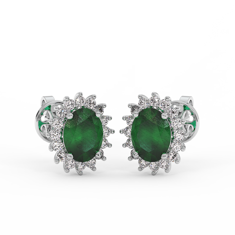 18K Gold Diamond Emerald Earrings