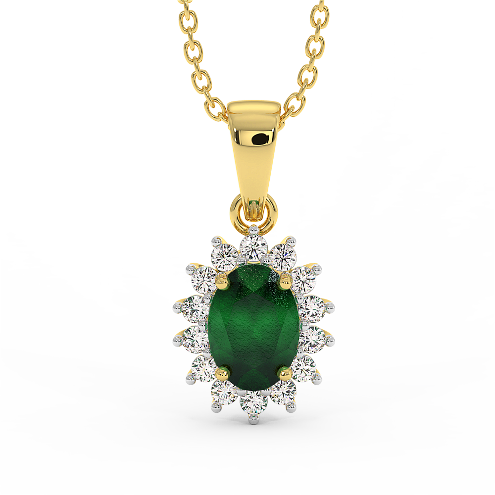 18K Gold Diamond Emerald Pendant
