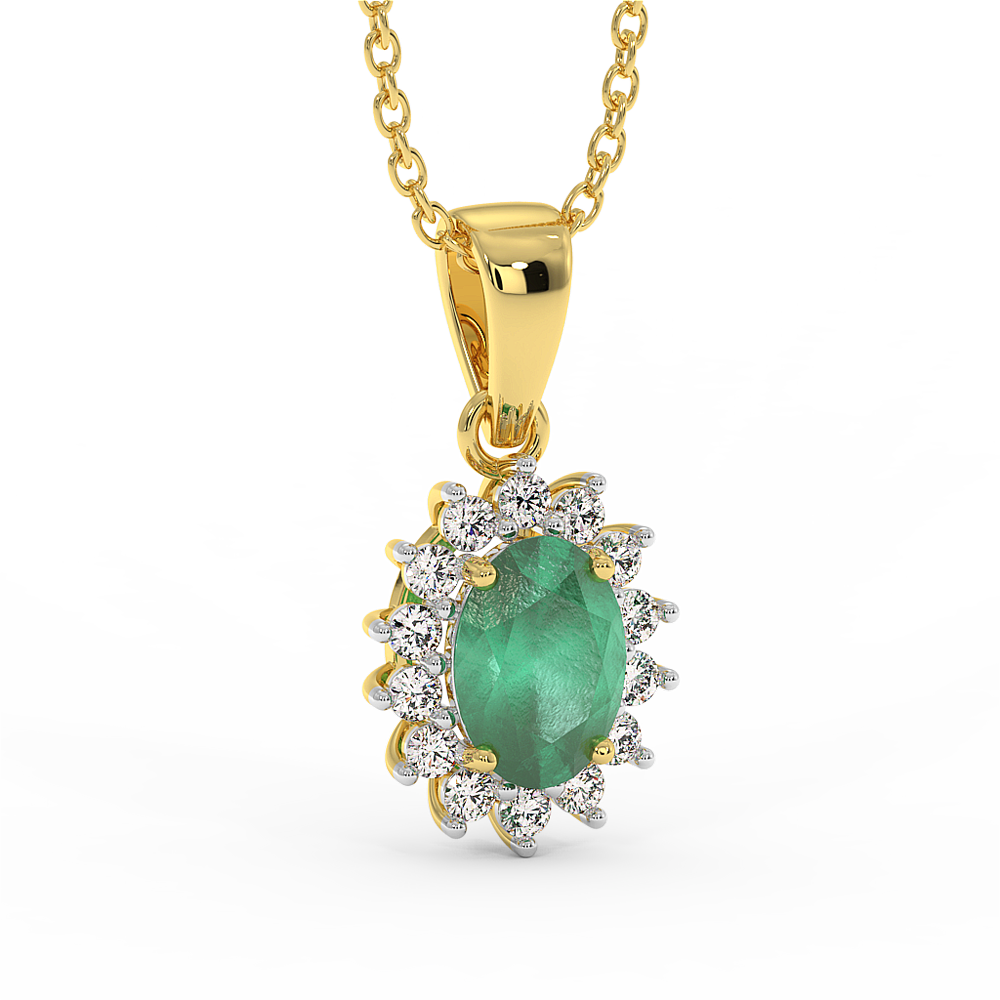 18K Gold Diamond Emerald Pendant