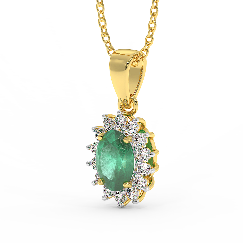 18K Gold Diamond Emerald Pendant