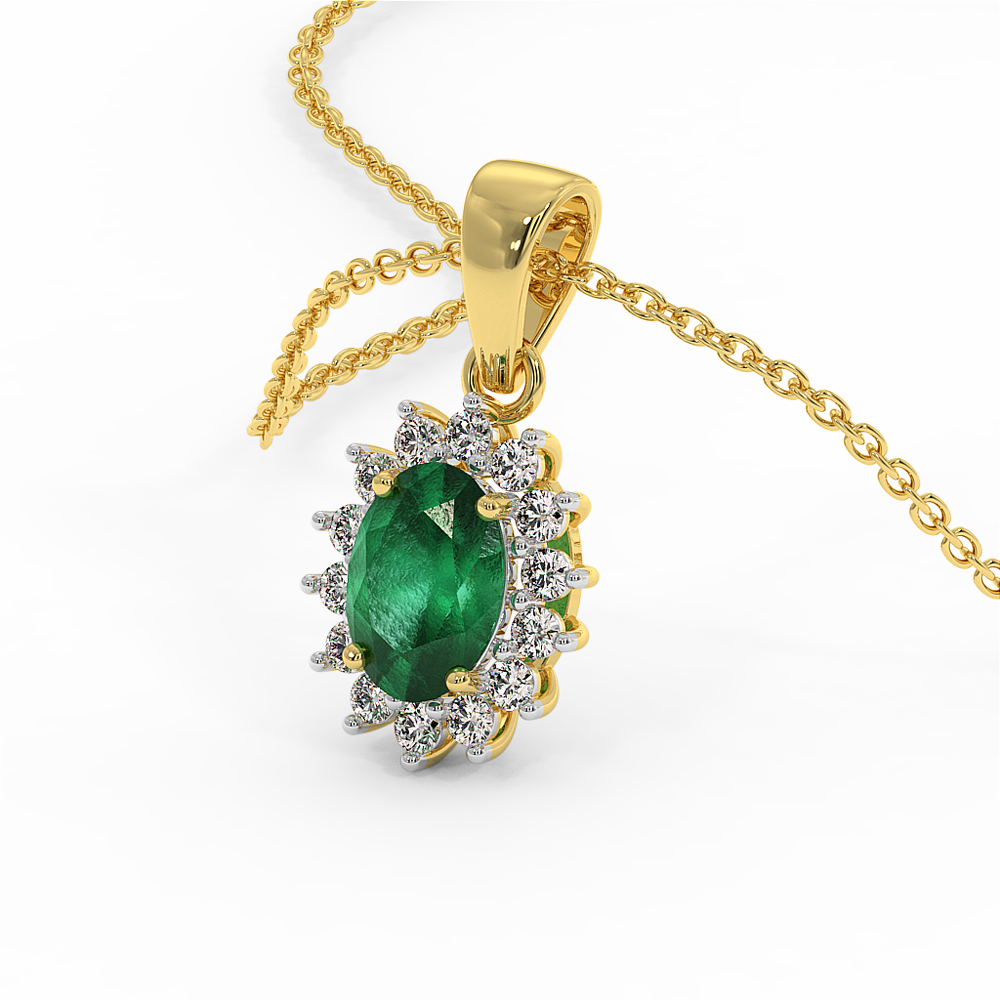 18K Gold Diamond Emerald Pendant