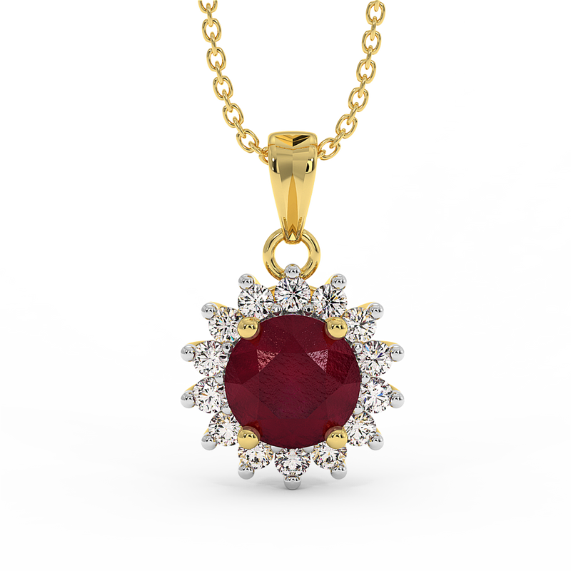 18K Gold Diamond Ruby Pendant