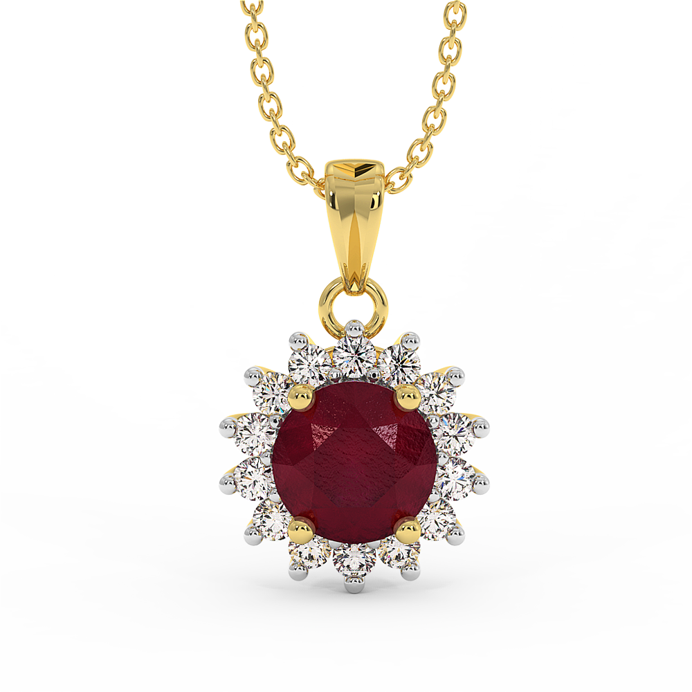 18K Gold Diamond Ruby Pendant