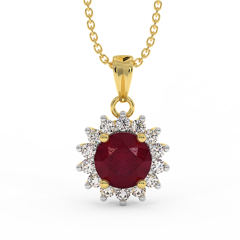 18K Gold Diamond Ruby Pendant