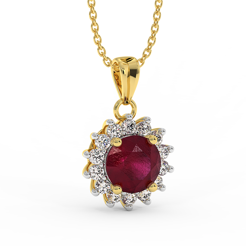 18K Gold Diamond Ruby Pendant