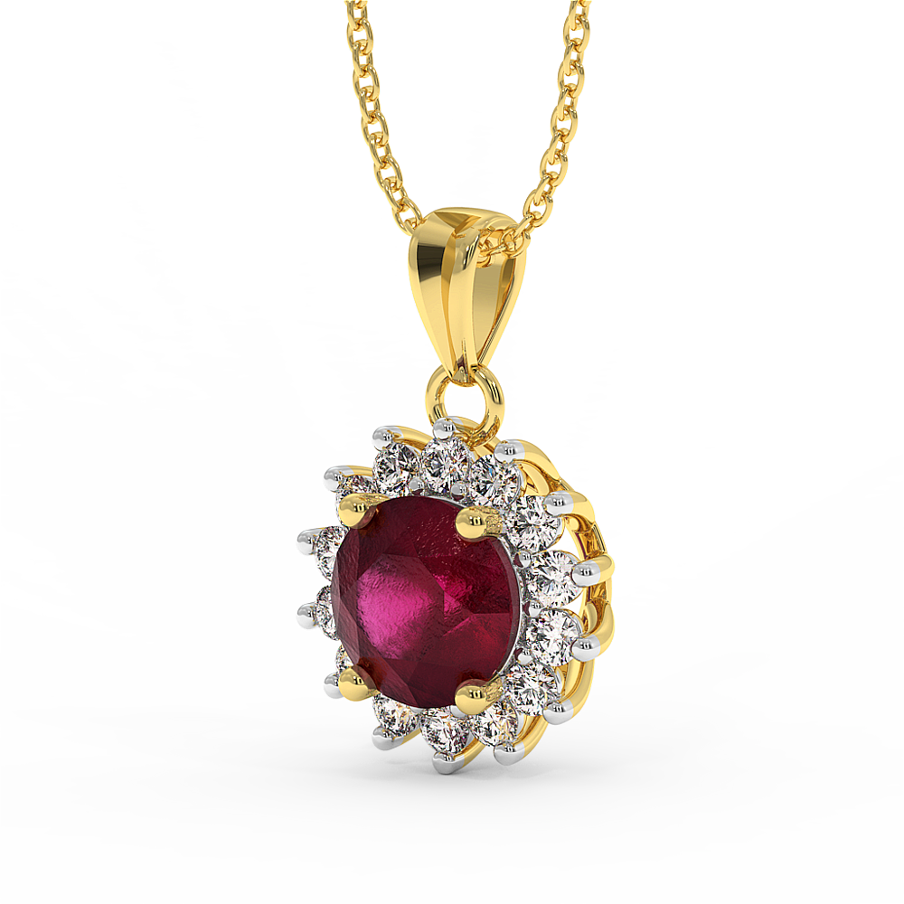 18K Gold Diamond Ruby Pendant