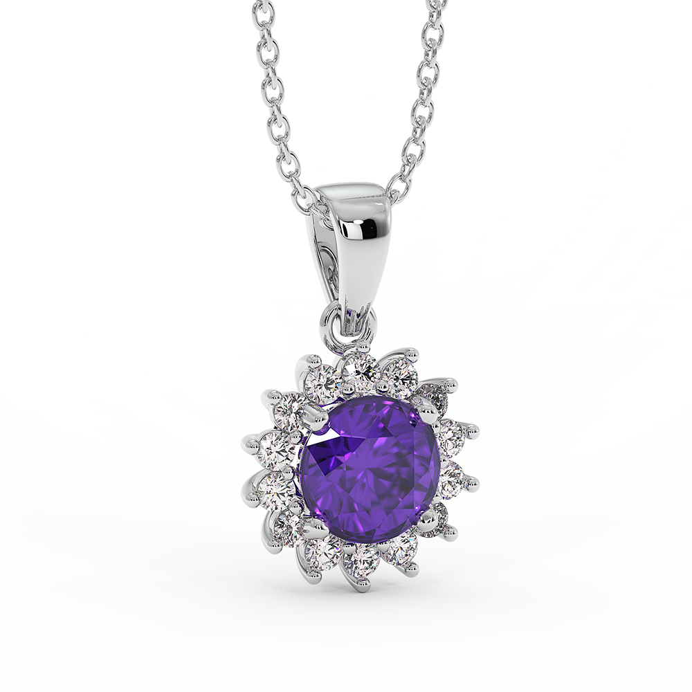 18K Gold Diamond Amethyst Pendant