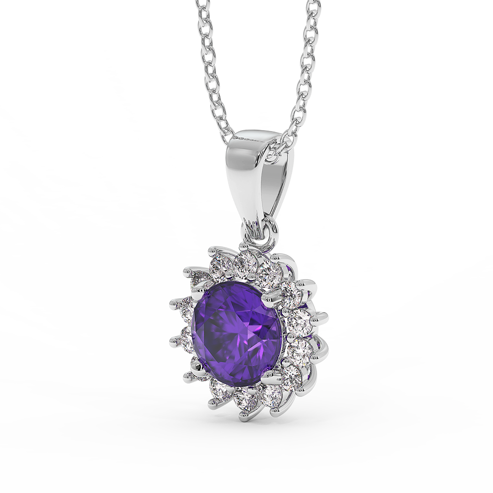 18K Gold Diamond Amethyst Pendant