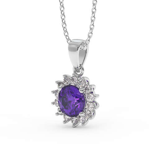18K Gold Diamond Amethyst Pendant