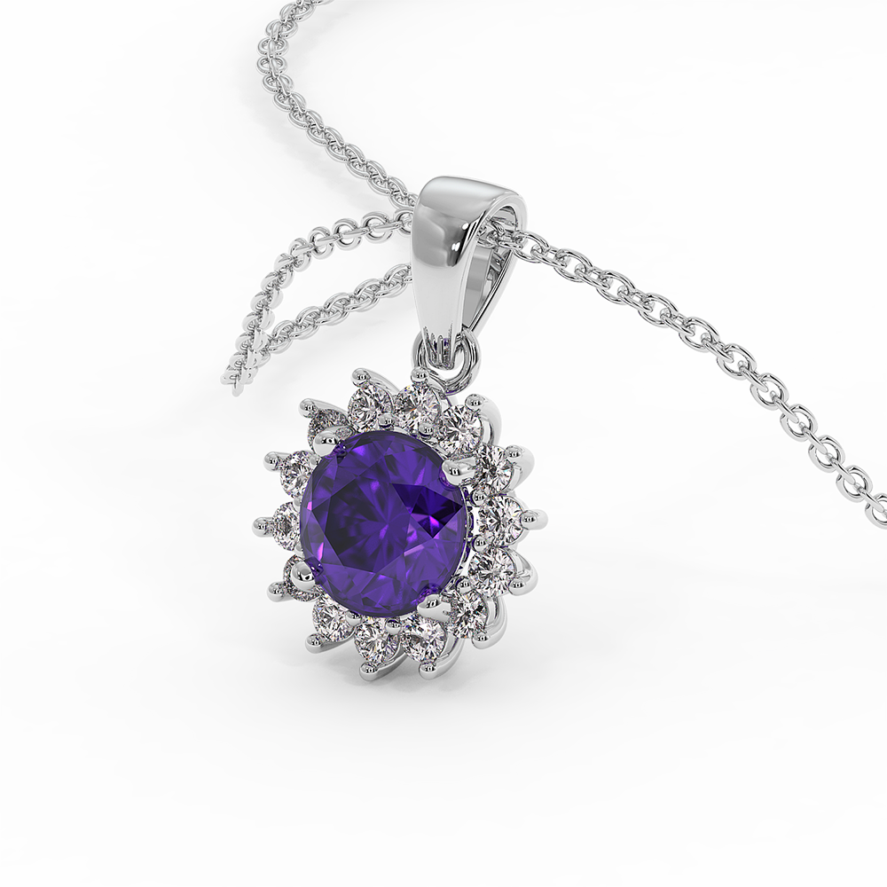 18K Gold Diamond Amethyst Pendant