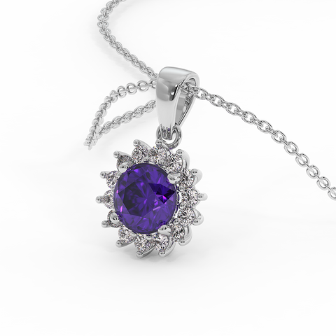 18K Gold Diamond Amethyst Pendant