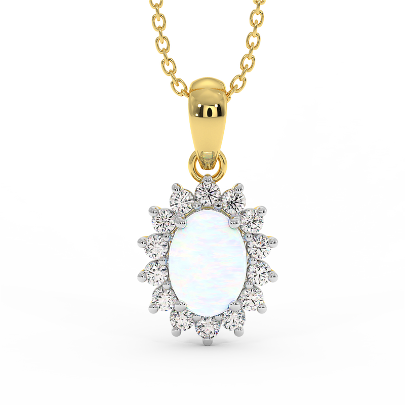 18K Gold Diamond Opal Pendant