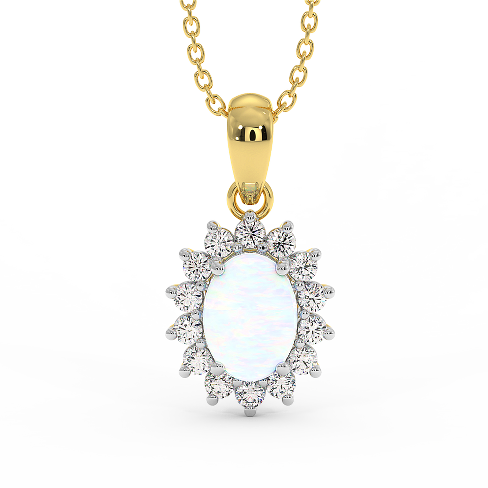 18K Gold Diamond Opal Pendant
