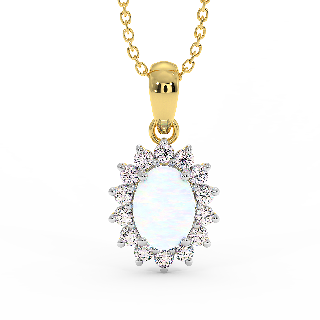18K Gold Diamond Opal Pendant