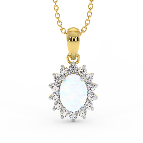 18K Gold Diamond Opal Pendant
