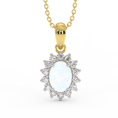 18K Gold Diamond Opal Pendant