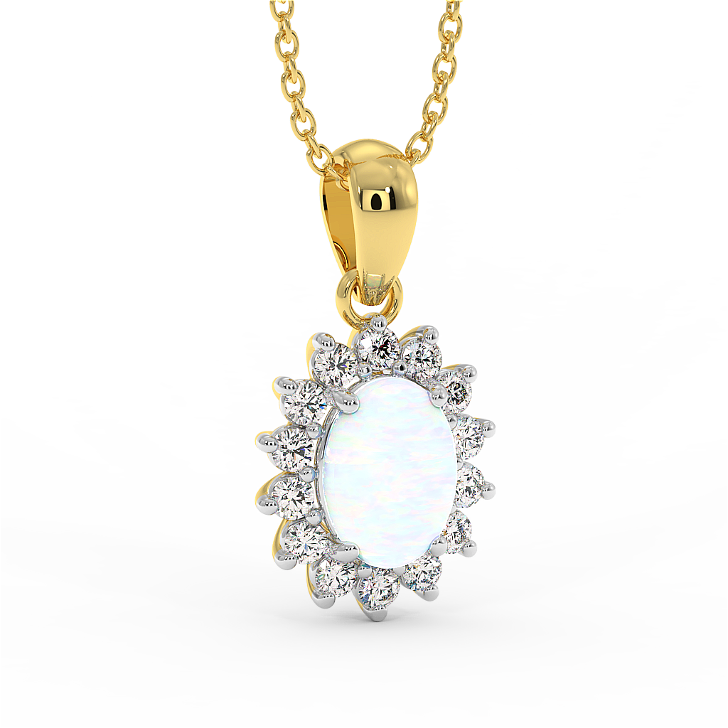 18K Gold Diamond Opal Pendant