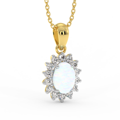 18K Gold Diamond Opal Pendant