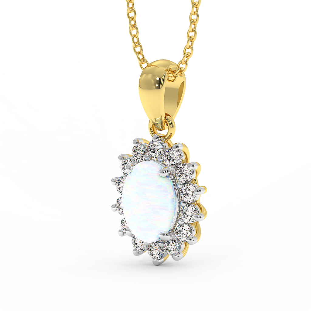 18K Gold Diamond Opal Pendant