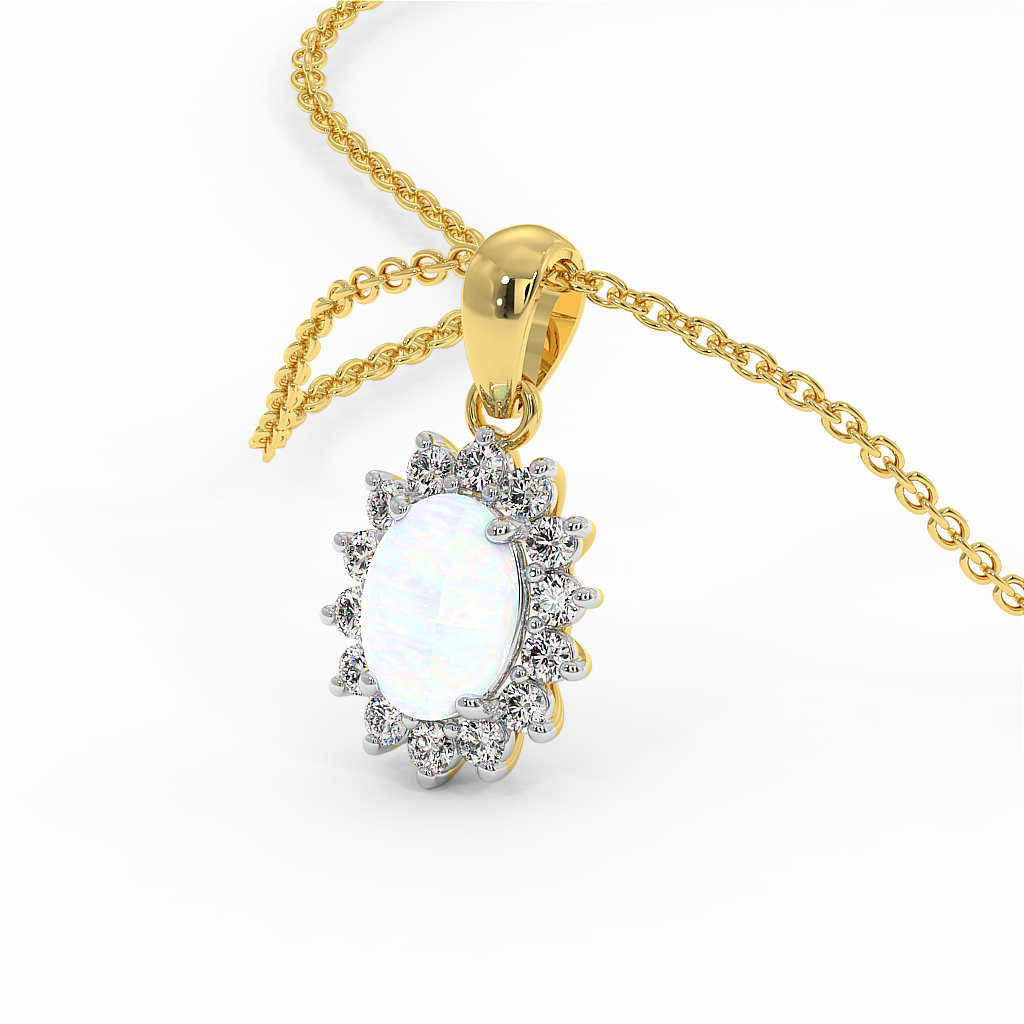 18K Gold Diamond Opal Pendant