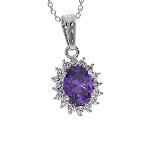 18K Gold Diamond Amethyst Pendant