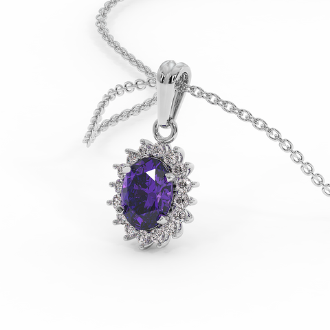 18K Gold Diamond Amethyst Pendant