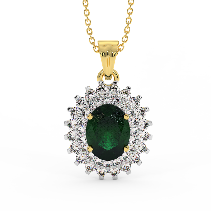 18K Gold Diamond Emerald Pendant