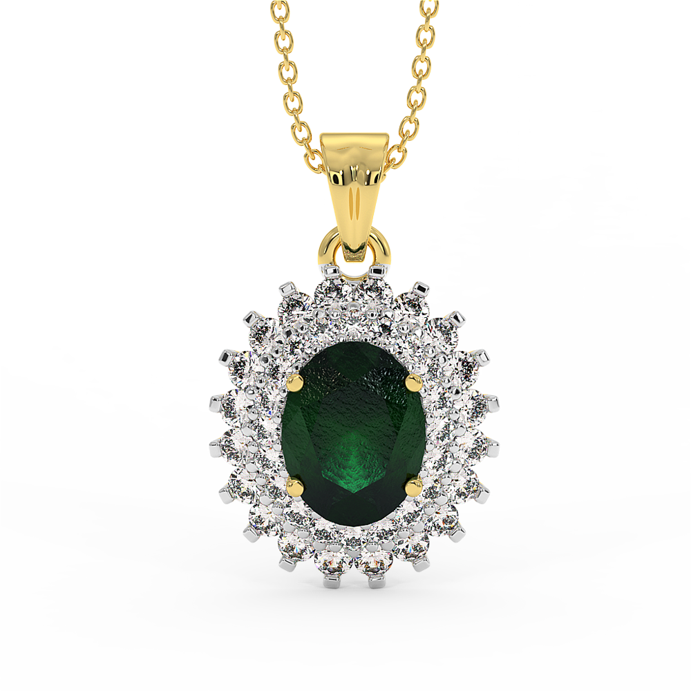 18K Gold Diamond Emerald Pendant