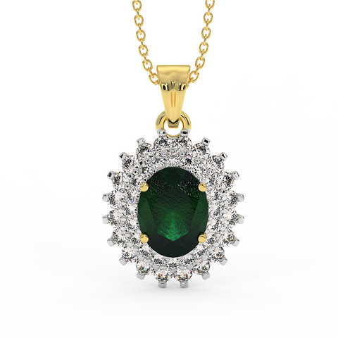 18K Gold Diamond Emerald Pendant