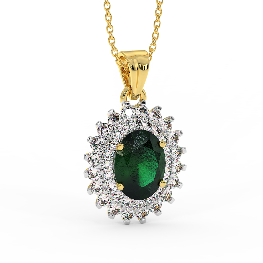 18K Gold Diamond Emerald Pendant