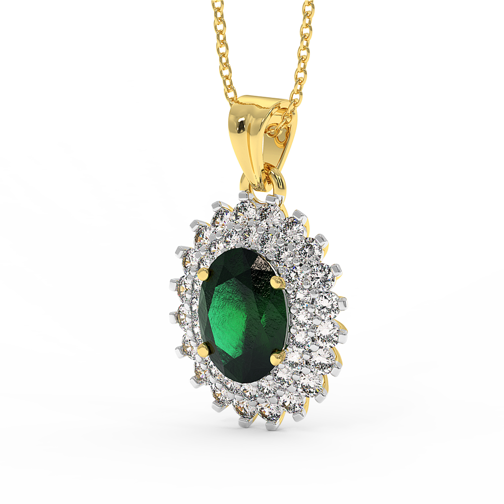 18K Gold Diamond Emerald Pendant